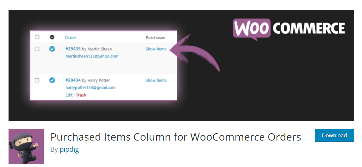 Purchased Items Column for WooCommerce Orders